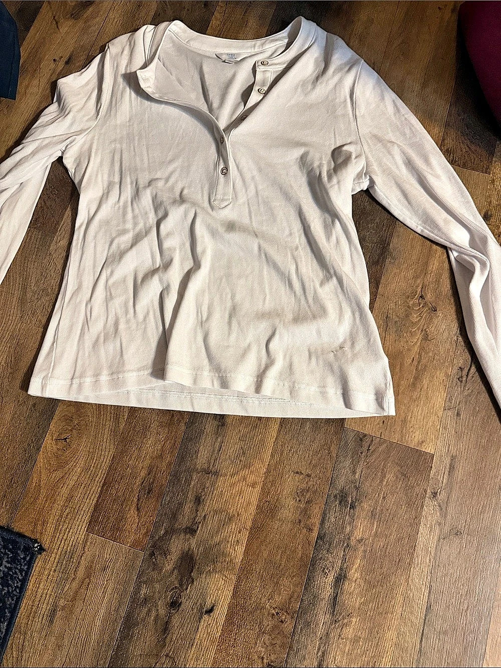 Time and Tru Long Sleeve Henley Top White Size XL (16-18)